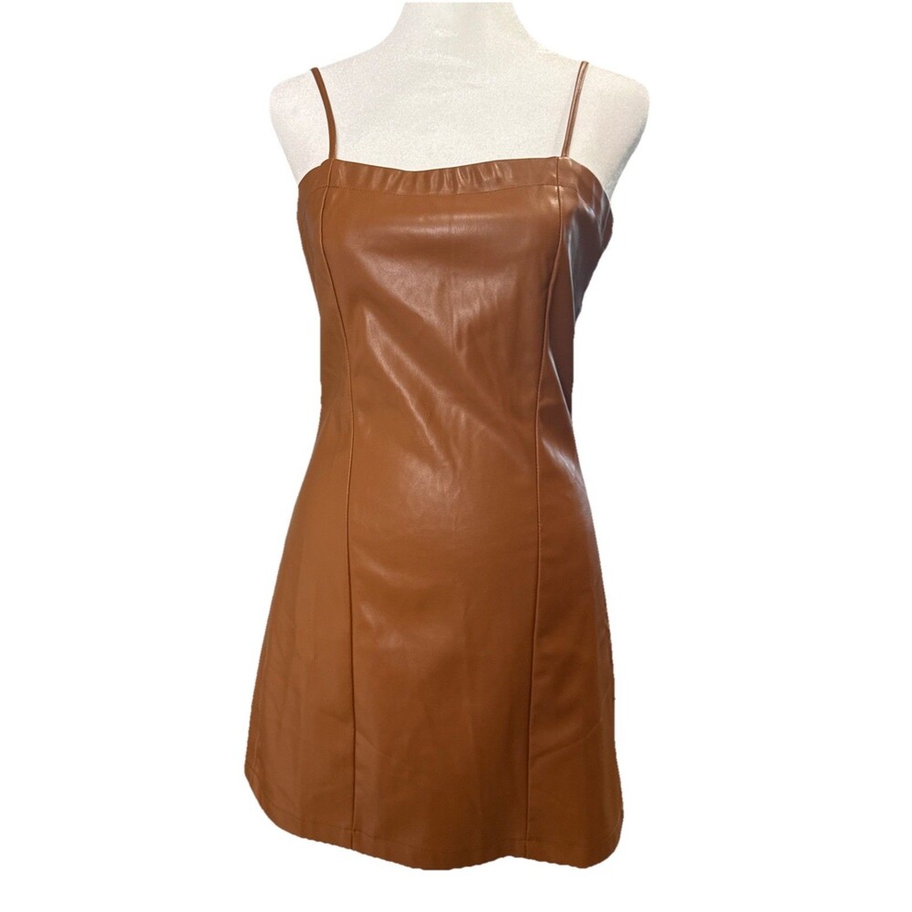 Love Tree Copper Brown Faux Leather Bodycon Mini Dress NWT Grunge Edgy Sexy SM